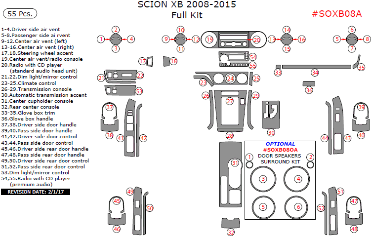 Scion xB 2008-2015, Full Interior Kit, 55 Pcs.