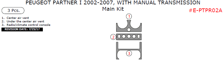Peugeot Partner I 2002, 2003, 2004, 2005, 2006, 2007, With Manual Transmission, Main Interior Kit, 3 Pcs. dash trim kits options