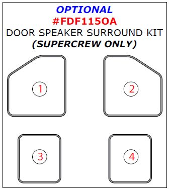 Ford F-150 SuperCrew 2015, 2016, 2017, 2018, 2019, 2020 Optional Door Speaker Surround Exterior Kit, 4 Pcs. dash trim kits options