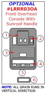 Land Rover Range Rover 2003, 2004, 2005, 2006, 2007, 2008, 2009, 2010, 2011, 2012, Interior Dash Kit, Optional Front Overhead Console With Sunroof Handle, 6 Pcs., Match OEM dash trim kits options