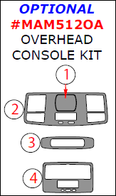 Mazda 5 2012, 2013, 2014, 2015, Optional Overhead Console Interior Kit, 4 Pcs. dash trim kits options