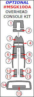 Mercedes GLK 2010, 2011, 2012, Optional Overhead Console Interior Kit, 15 Pcs. dash trim kits options