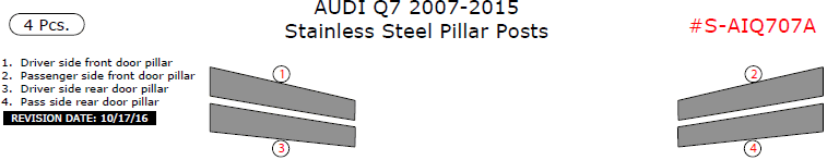 Audi Q7 2007, 2008, 2009, 2010, 2011, 2012, 2013, 2014, 2015, Stainless Steel Pillar Posts, 4 Pcs. dash trim kits options