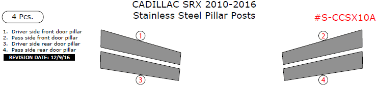 Cadillac SRX 2010, 2011, 2012, 2013, 2014, 2015, 2016, Stainless Steel Pillar Posts, 4 Pcs. dash trim kits options