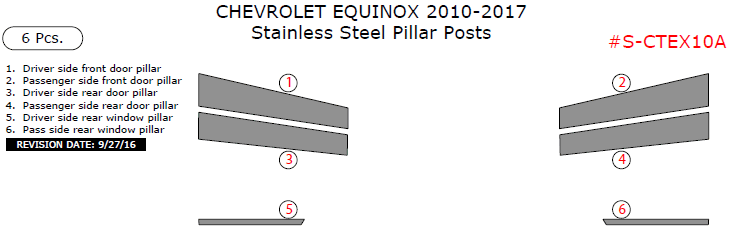 Chevrolet Equinox 2010, 2011, 2012, 2013, 2014, 2015, 2016, 2017, Stainless Steel Pillar Posts, 6 Pcs. dash trim kits options