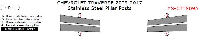 Chevrolet Traverse 2009, 2010, 2011, 2012, 2013, 2014, 2015, 2016, 2017, Stainless Steel Pillar Posts, 4 Pcs. dash trim kits options