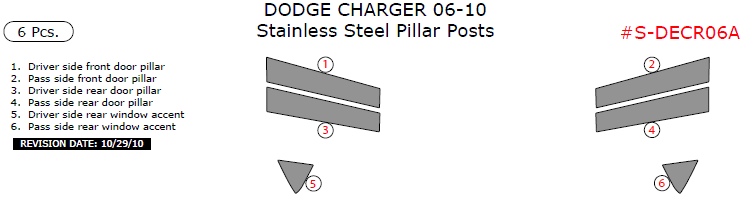 Dodge Charger 2006, 2007, 2008, 2009, 2010, Stainless Steel Pillar Posts, 6 Pcs. dash trim kits options