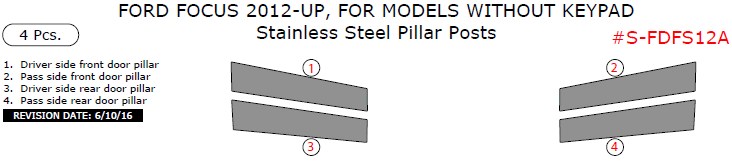 Ford Focus 2012, 2013, 2014, 2015, 2016, 2017, Stainless Steel Pillar Posts, For Models Without Keypad, 4 Pcs. dash trim kits options