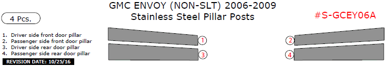 GMC Envoy (Non-SLT) 2006, 2007, 2008, 2009, Stainless Steel Pillar Posts, 4 Pcs. dash trim kits options