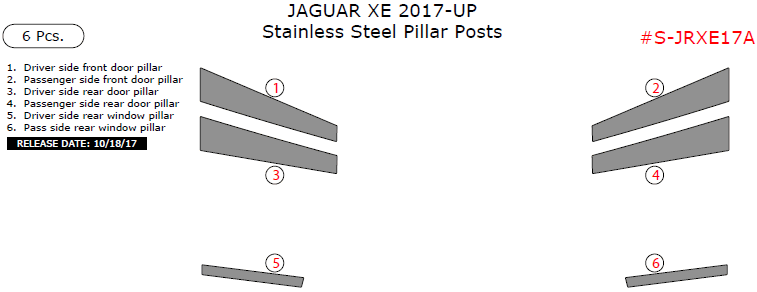 Jaguar XE 2017-2019, Stainless Steel Pillar Posts, 6 Pcs. dash trim kits options