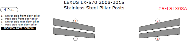 Lexus LX570 2008, 2009, 2010, 2011, 2012, 2013, 2014, 2015, Stainless Steel Pillar Posts, 4 Pcs. dash trim kits options