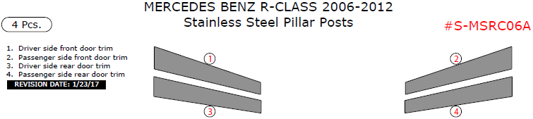 Mercedes R-Class 2006, 2007, 2008, 2009, 2010, 2011, 2012, Stainless Steel Pillar Posts, 4 Pcs. dash trim kits options