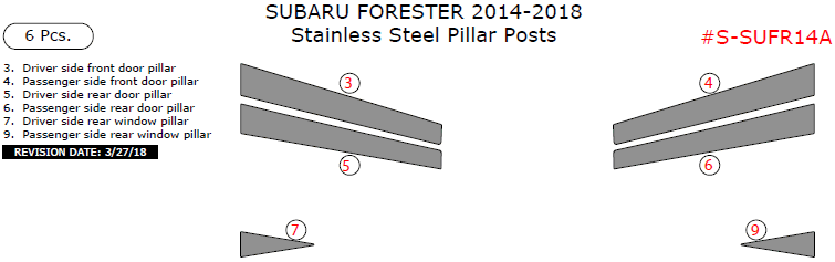 Subaru Forester 2014, 2015, 2016, 2017, 2018, Stainless Steel Pillar Posts, 6 Pcs. dash trim kits options