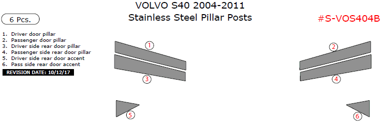 Volvo S40 2004, 2005, 2006, 2007, 2008, 2009, 2010, 2011, Stainless Steel Pillar Posts, 6 Pcs. dash trim kits options