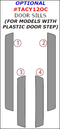 Toyota Camry 2012, 2013, 2014, 2015, 2016, 2017, Interior Dash Kit, Optional Door Sills (For Models With Plastic Door Step), 4 Pcs. dash trim kits options