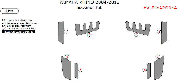 Yamaha Rhino 2004, 2005, 2006, 2007, 2008, 2009, 2010, 2011, 2012, 2013, Kit, 8 Pcs. dash trim kits options