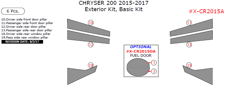 Chrysler 200 2015, 2016, 2017, Basic Exterior Kit, 6 Pcs. dash trim kits options