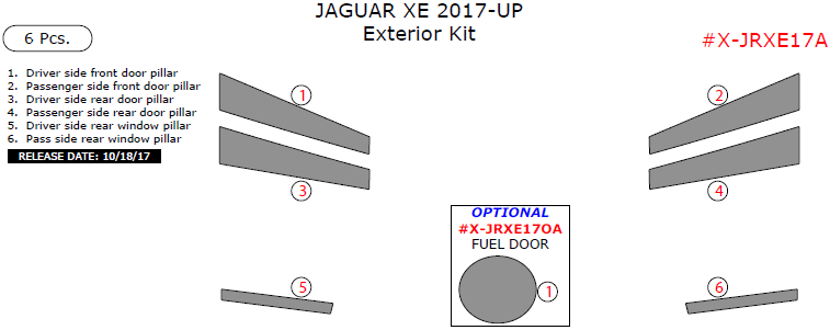 Jaguar XE 2017-2019, Exterior Kit, 6 Pcs. dash trim kits options