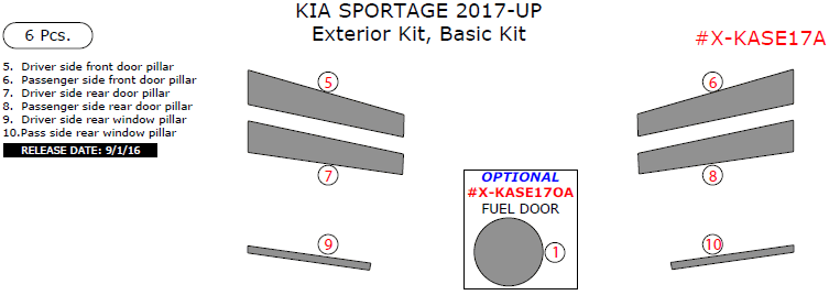 Kia Sportage 2017-2019, Basic Exterior Kit, 6 Pcs. dash trim kits options