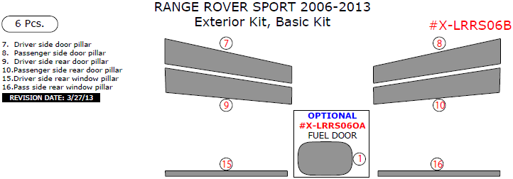 Land Rover Range Rover Sport 2006, 2007, 2008, 2009, 2010, 2011, 2012, 2013, Basic Exterior Kit, 6 Pcs. dash trim kits options