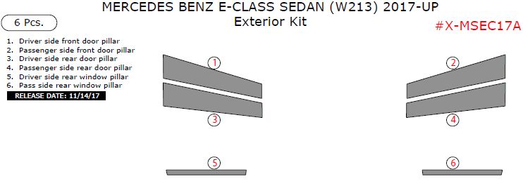 Mercedes Benz E-Class Sedan (W213) 2017-2020, Exterior Kit, 6 Pcs. dash trim kits options