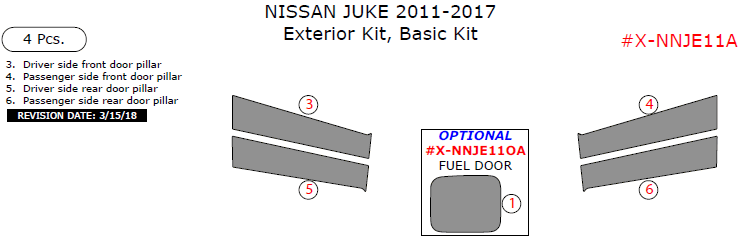 Nissan Juke 2011, 2012, 2013, 2014, 2015, 2016, 2017, Basic Exterior Kit, 4 Pcs. dash trim kits options