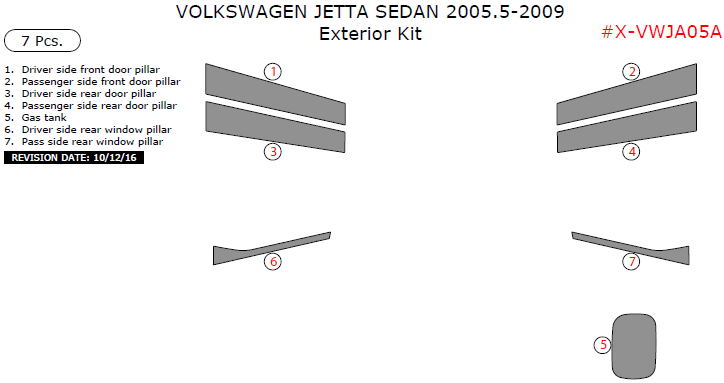 Volkswagen Jetta Sedan 2005.5, 2006, 2007, 2008, 2009, Exterior Kit, 7 Pcs. dash trim kits options